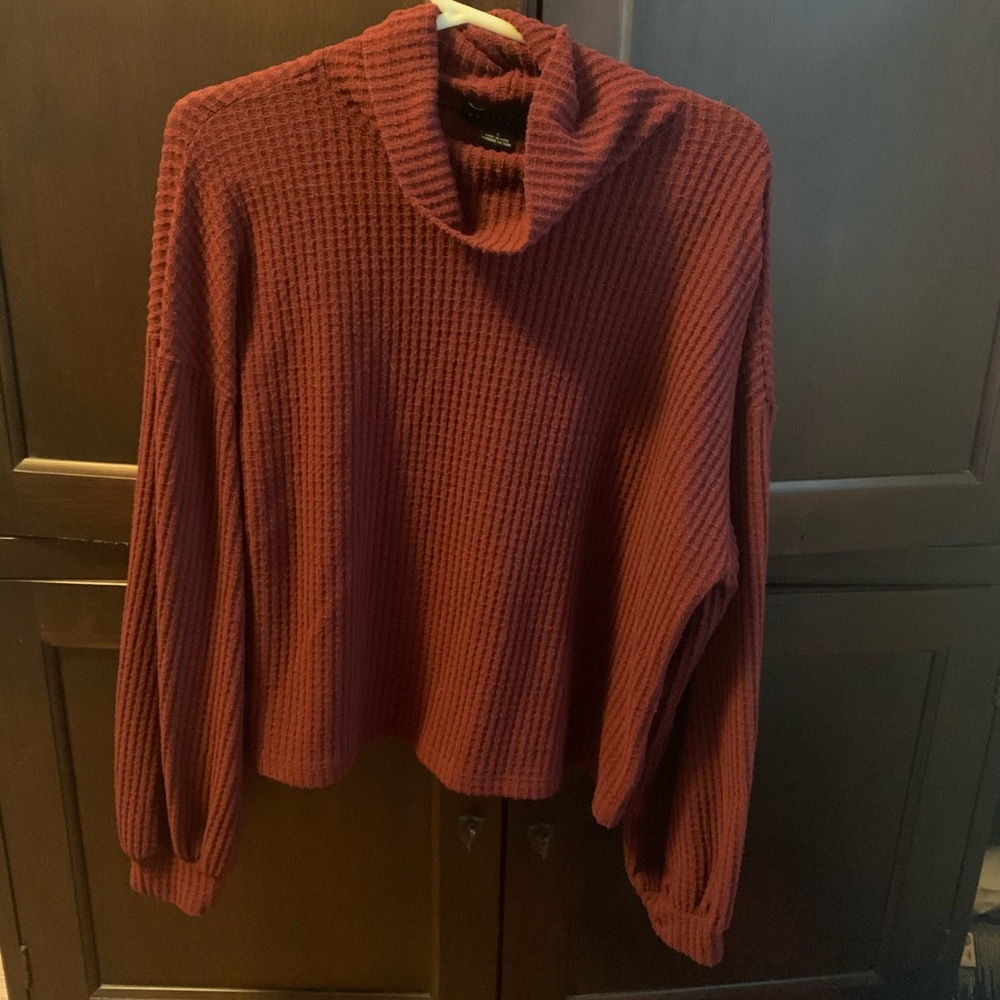 Sanctuary Maroon Balloon Sleeve Mock Neck Sweater
